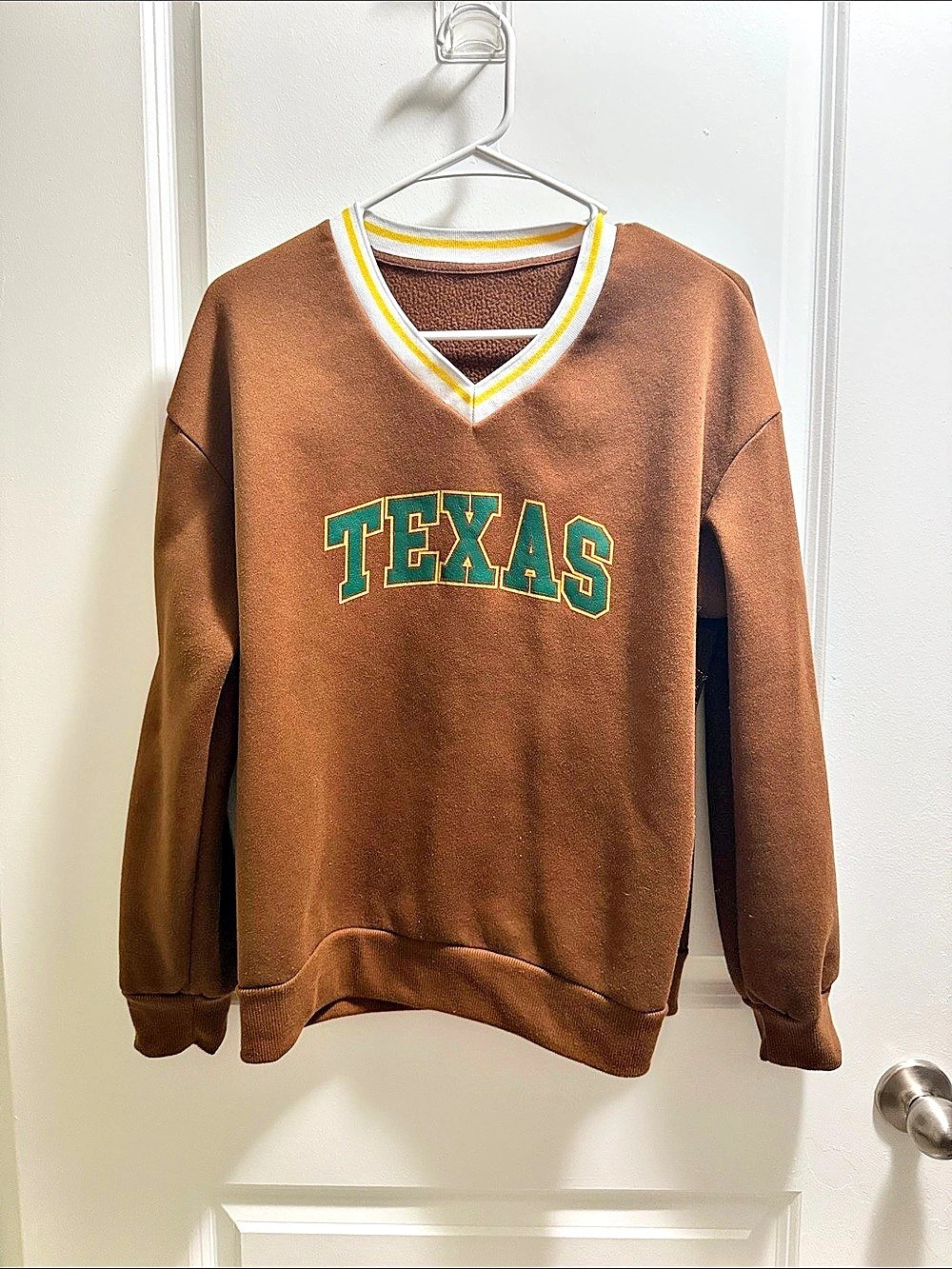 Kickoff Couture Varsity Logo Collared V-Neck Varsity Sweater